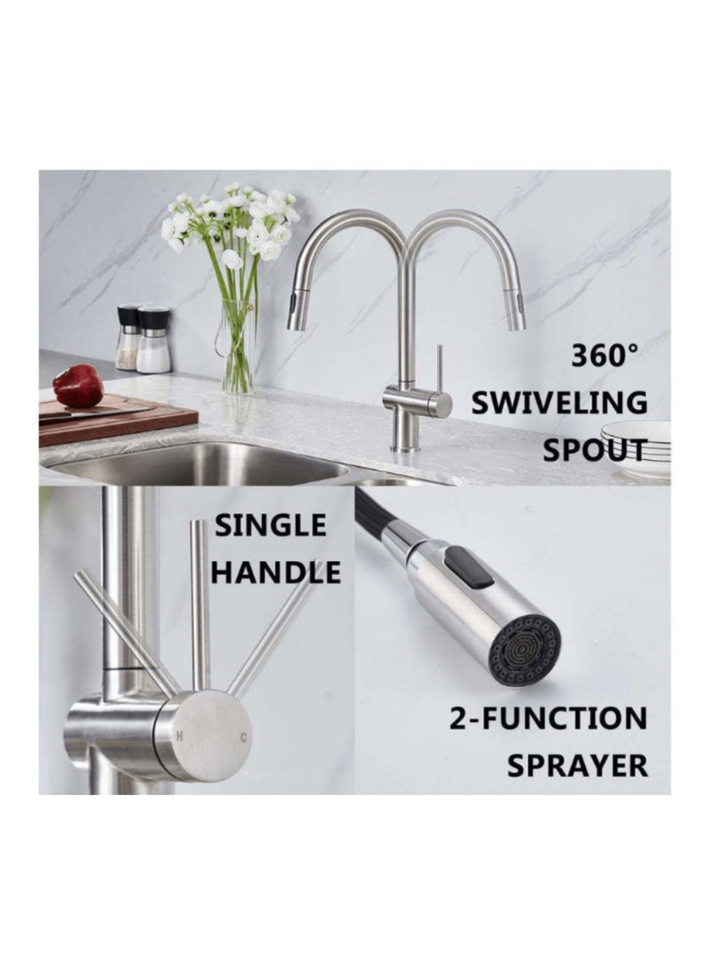 SUIZAK Kitchen Faucet with Pull Out Spray, SZF11801BN, Stainless Steel 304 Body & Handle, Brushed Nickel Finish, Ceramic Cartridge (500K Cycles), 360° Rotation, Magnetic Dock, Single Hole Installation - Image 4