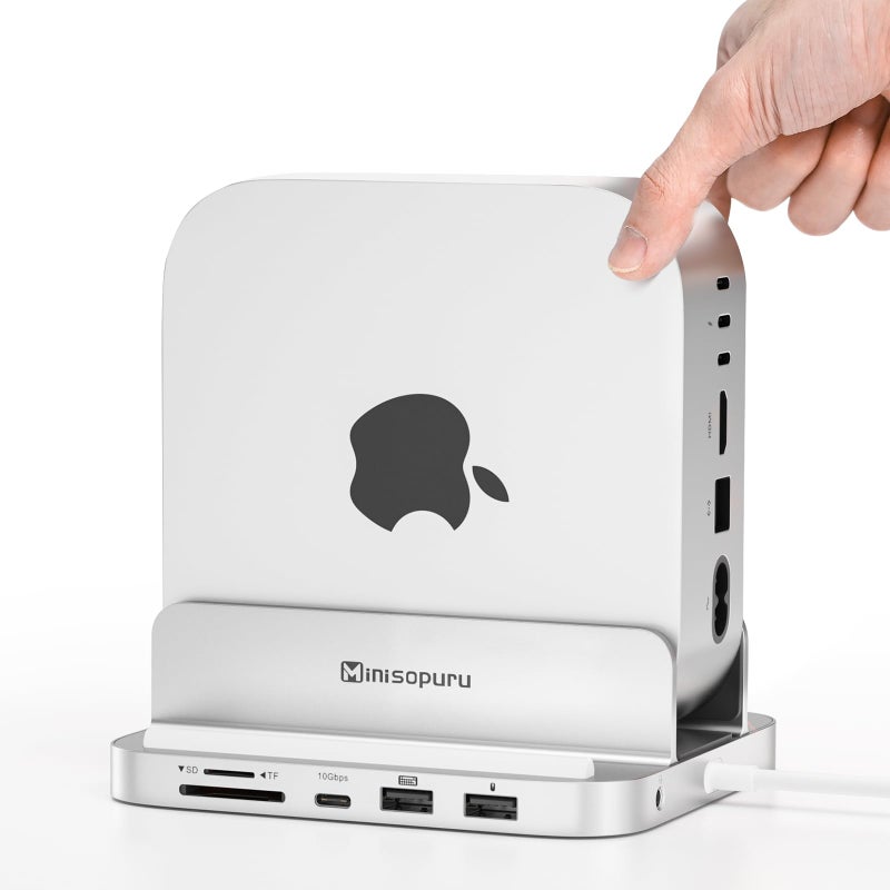 minisopuru مينيسوبورو MINI218B PRO ماك ميني M4 دوك مع 8 تيرابايت M.2 NVMe SSD حاوية، 10 جيجابت في الثانية USB C/A ملحقات ماك ميني M4، 8 في 1 حامل عمودي من الألمنيوم بالكامل USB C هاب لماك ميني M4/M4 برو 2024 - Image 1