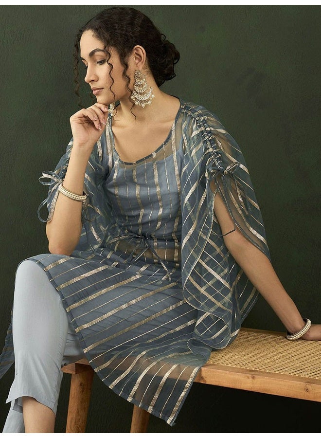 AKS Pure Cotton Ethnic Crop Top & Pant With Zari work Kaftan  - Image 1
