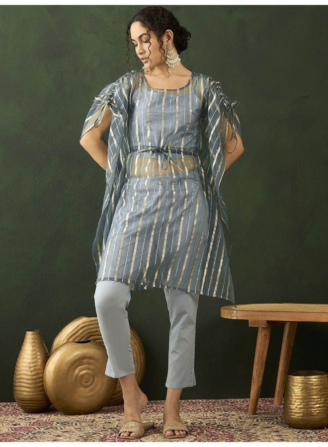 AKS Pure Cotton Ethnic Crop Top & Pant With Zari work Kaftan  - Image 5