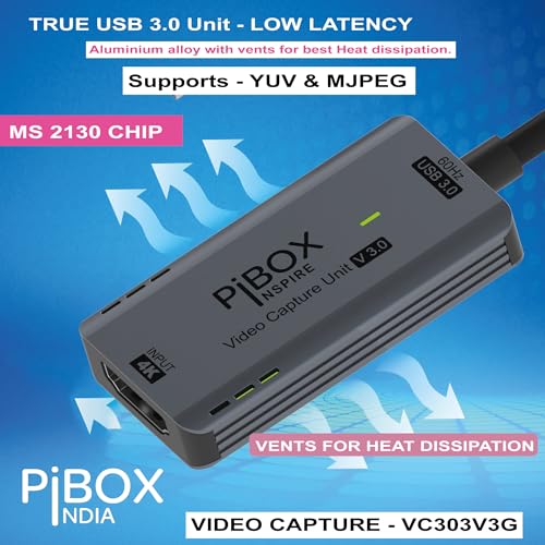 pibox India Upgraded Video Capture Card Cable GEN 3 60 FPS, PiBOX INDIA 4K HDMI to USB 3.0 MJPEG YUV Game Capture Device Aluminium Windows Android Mac,HD 1080P 60fps Video Live Streaming Gaming, Teaching - 2024 - Image 3