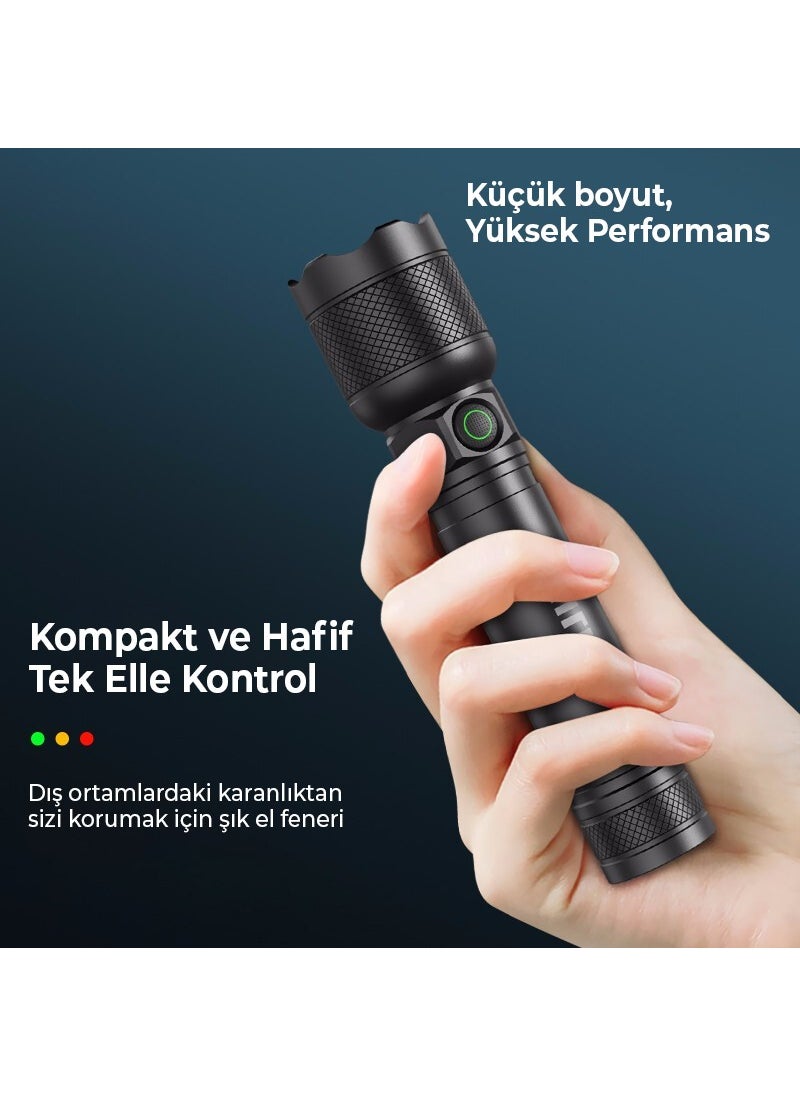 Philips SFL2188/93 450 Lumen 200 Meter Range IP55 Waterproof 2200MAH Type-C Rechargeable LED Flashlight Black