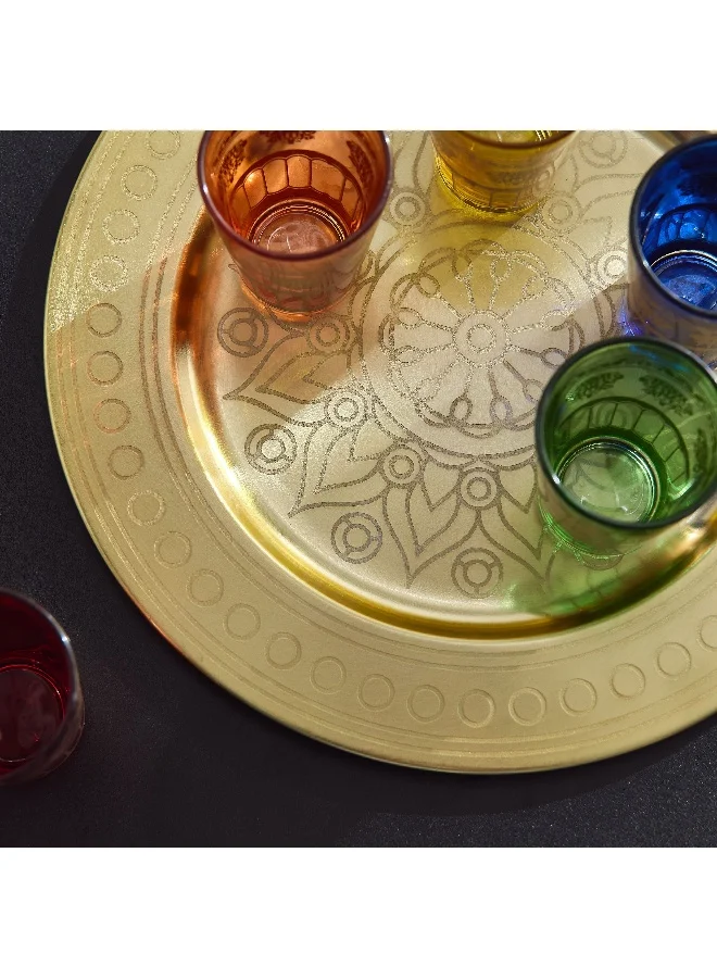 Home Box Enid 6-Piece Glass Set with Round Metal Tray