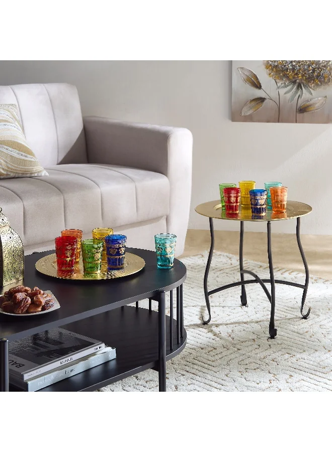 Home Box Enid 6-Piece Glass Set with Round Metal Tray