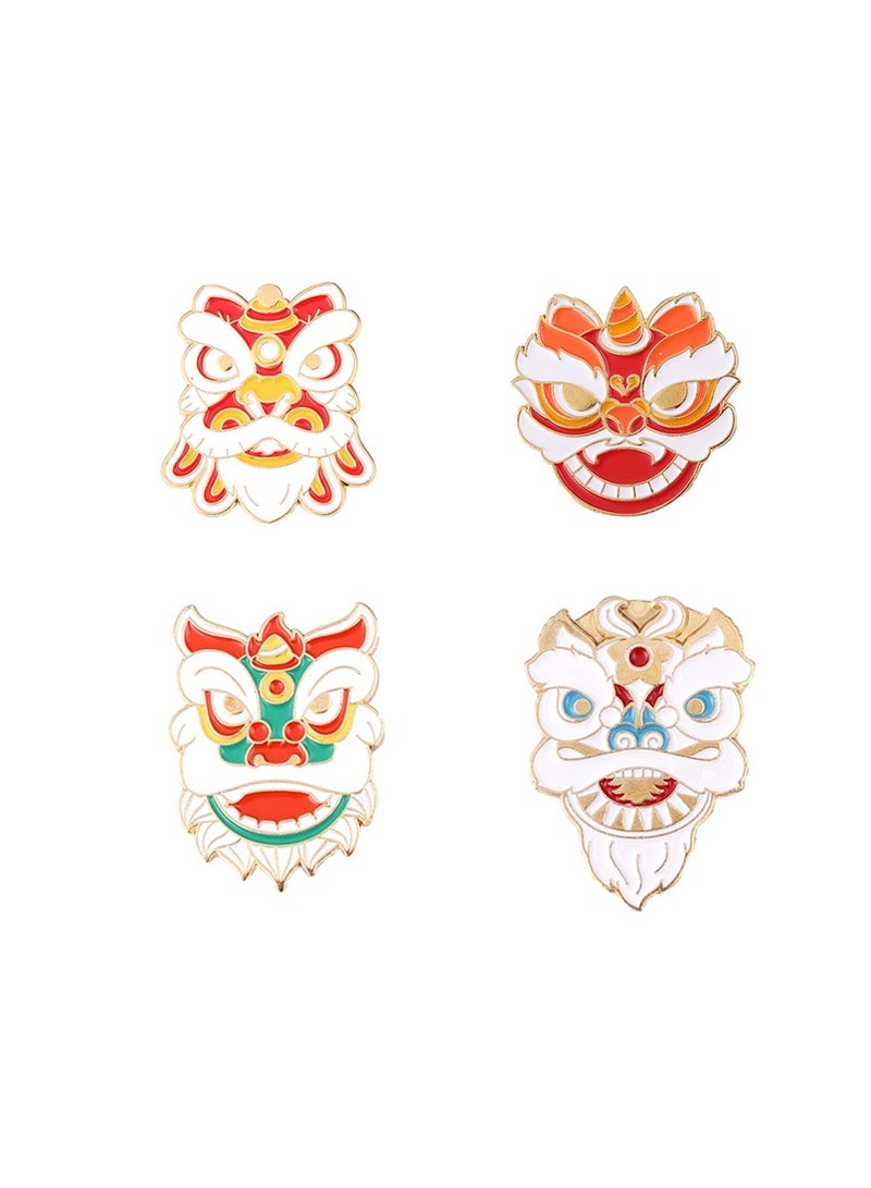 SOLARAE Chinese Style Lion Dance Enamel Pin Sets for Kids Gift Lapel Pins Accessory for Backpacks Badges Hats Bags 4Pcs - Image 1