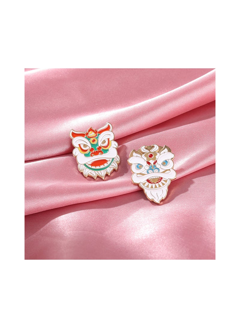 SOLARAE Chinese Style Lion Dance Enamel Pin Sets for Kids Gift Lapel Pins Accessory for Backpacks Badges Hats Bags 4Pcs - Image 3