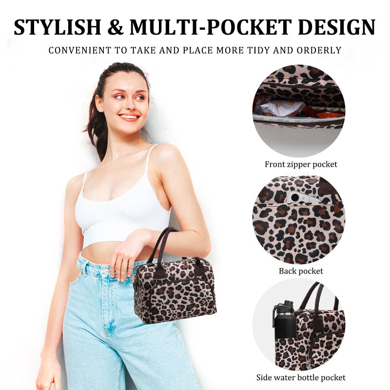 MEXS Lunch Bag for Women Men Large Insulated Reusable Lunch Box Girls Leopard Water Resistant Portable Cooler Tote Bag for Work Picnic - Image 3
