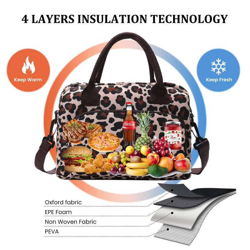 MEXS Lunch Bag for Women Men Large Insulated Reusable Lunch Box Girls Leopard Water Resistant Portable Cooler Tote Bag for Work Picnic - Image 4