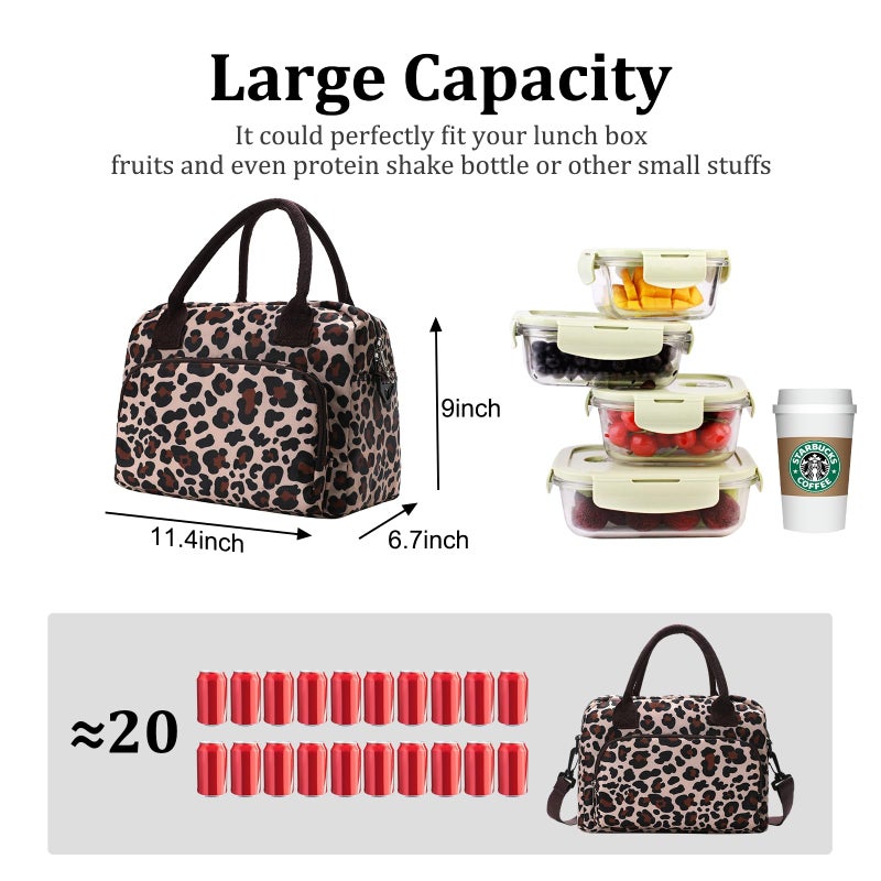 MEXS Lunch Bag for Women Men Large Insulated Reusable Lunch Box Girls Leopard Water Resistant Portable Cooler Tote Bag for Work Picnic - Image 2