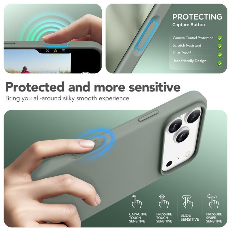 GONEZ Magnetic for iPhone 17 Pro Max Case, Compatible with MagSafe, [Screen Protector + Camera Lens Protector], Liquid Silicone Anti-Scratch Shockproof Protective Phone Case 6.9 inch, Calke Green - Image 5