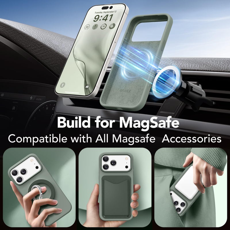 GONEZ Magnetic for iPhone 17 Pro Max Case, Compatible with MagSafe, [Screen Protector + Camera Lens Protector], Liquid Silicone Anti-Scratch Shockproof Protective Phone Case 6.9 inch, Calke Green - Image 4