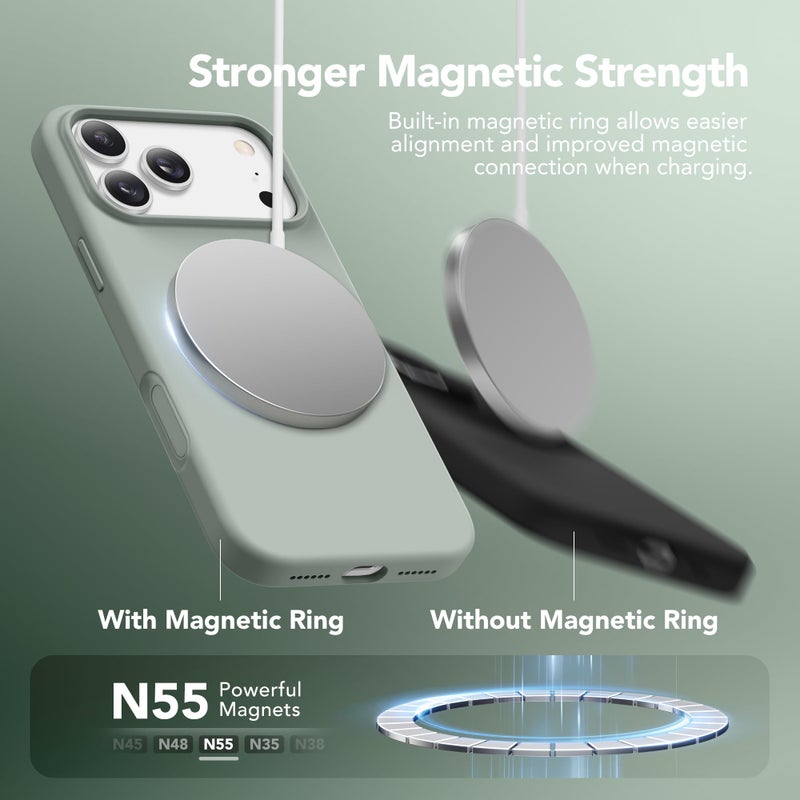 GONEZ Magnetic for iPhone 17 Pro Max Case, Compatible with MagSafe, [Screen Protector + Camera Lens Protector], Liquid Silicone Anti-Scratch Shockproof Protective Phone Case 6.9 inch, Calke Green - Image 3