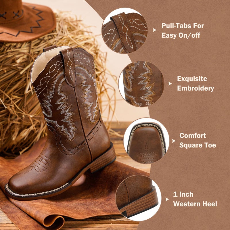 Parrosoo Boys Cowboy Boots Brown Cowgirl Girls Western Boot Kids Riding Shoes Size 4 Big Kid Square Toe Wide Calf Youth Boy Horse West Clothes Cow Horseback Hunting Fashion(8902 Brown 4) - Image 4