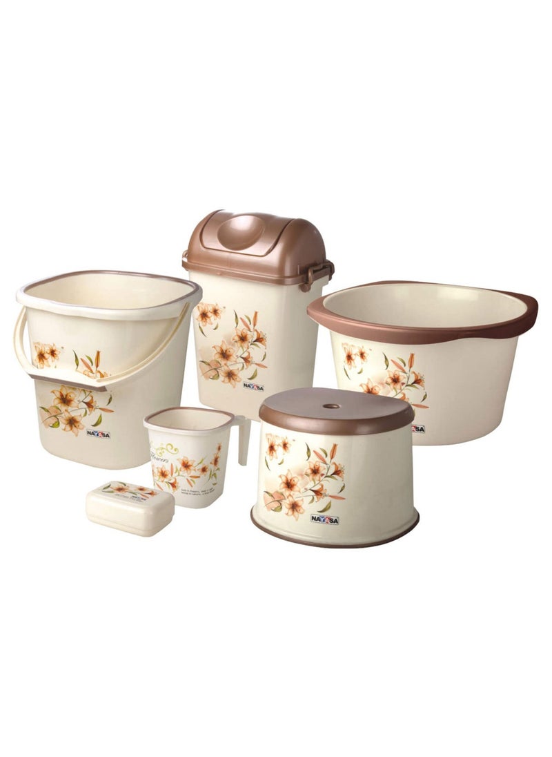 NAYASA Nayasa Plastic Square DLX Bathroom Set 6 Pcs Set Small Brown 