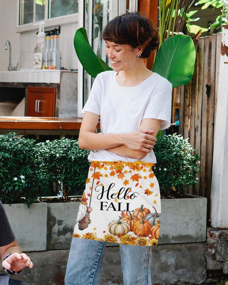 Thanksgiving Fall Waist Apron Orange Blue Pumpkins Botanical Chocolate 24x13 Inches - Image 5