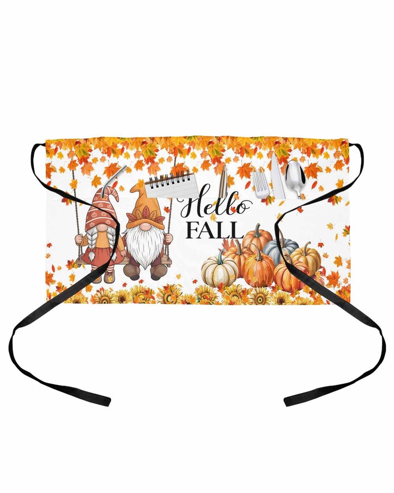 Thanksgiving Fall Waist Apron Orange Blue Pumpkins Botanical Chocolate 24x13 Inches - Image 2