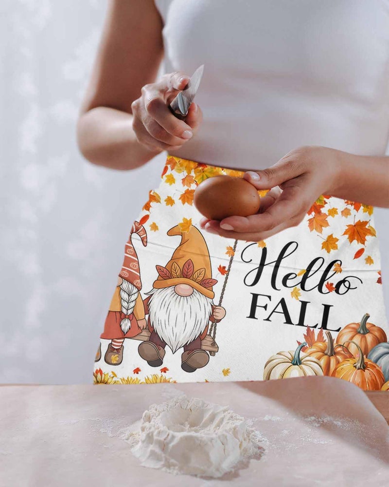 Thanksgiving Fall Waist Apron Orange Blue Pumpkins Botanical Chocolate 24x13 Inches - Image 3
