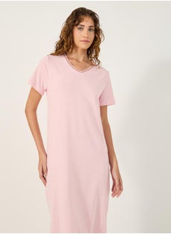 Styli LACE TRIM V NECK SIDE SLIT NIGHTDRESS - MIDI  - Image 2