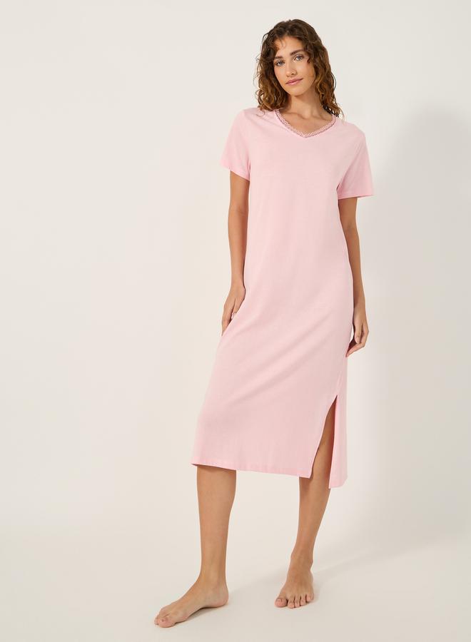 Styli LACE TRIM V NECK SIDE SLIT NIGHTDRESS - MIDI  - Image 1