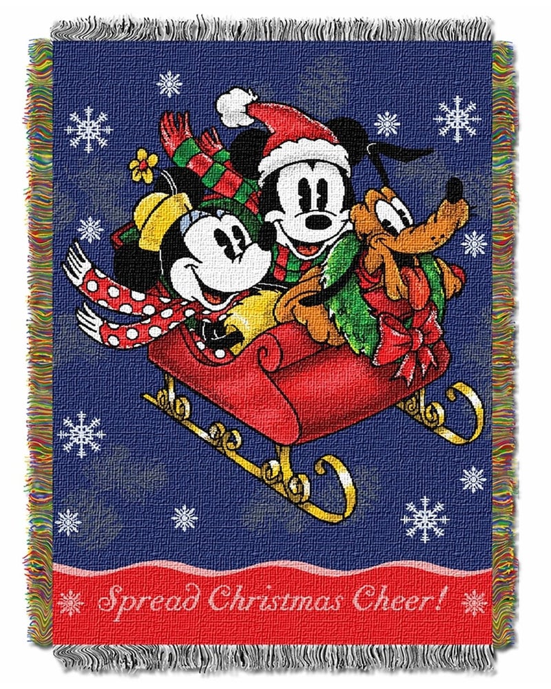 Disney Mickey Mouse, Sleigh Ride Woven Tapestry Throw Blanket, 48" x 60", Multi Color - Image 1