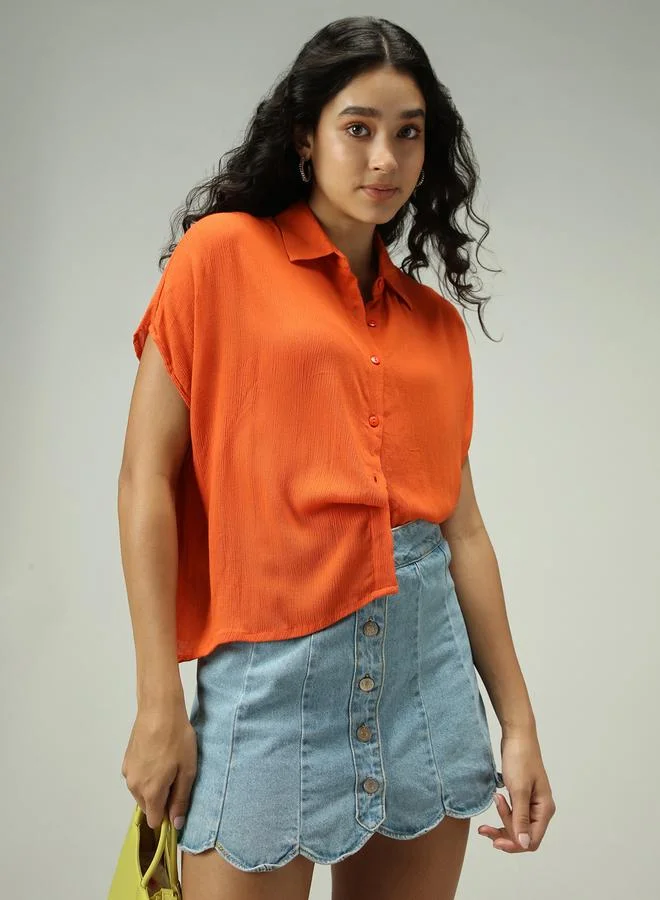 Outzidr  Orange Solid Flowy Shirt for Women | Best Price UAE