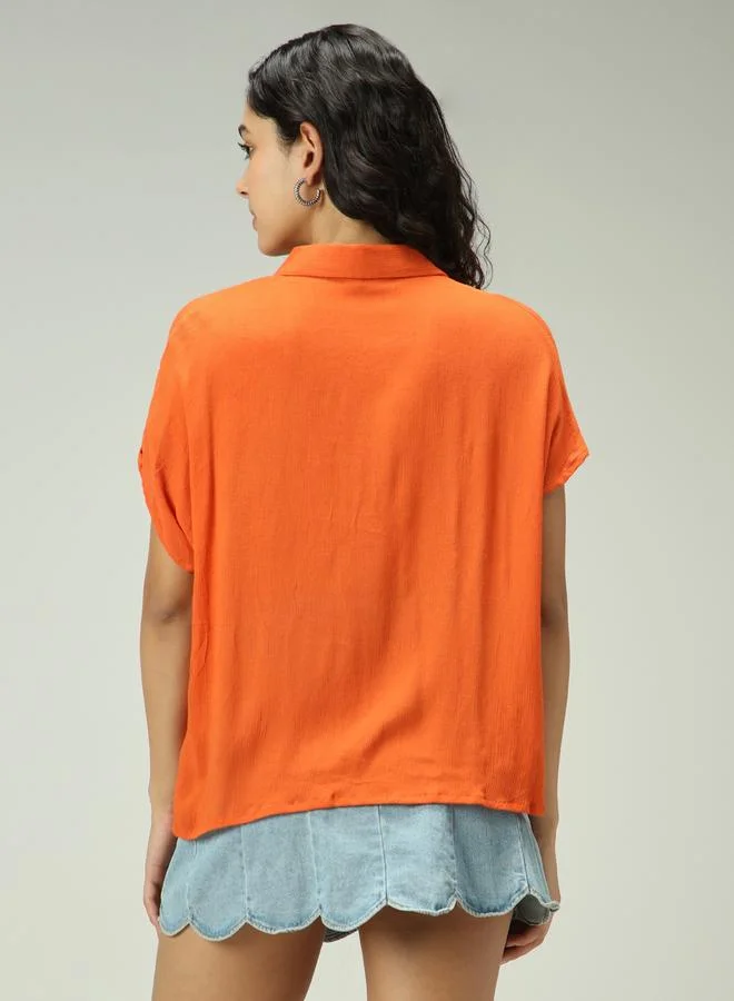 Outzidr  Orange Solid Flowy Shirt for Women | Best Price UAE