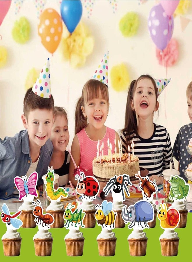 ٢٤ قطعة من زينة الكب كيك على شكل حشرات - تصميمات لطيفة للنحل/الحشرات/الحلزونات/الدعسوقات | ديكور حفلات صيفية وربيعية | مثالية لهدايا حفلات أعياد ميلاد الأطفال وتزيين الطاولات - Image 3