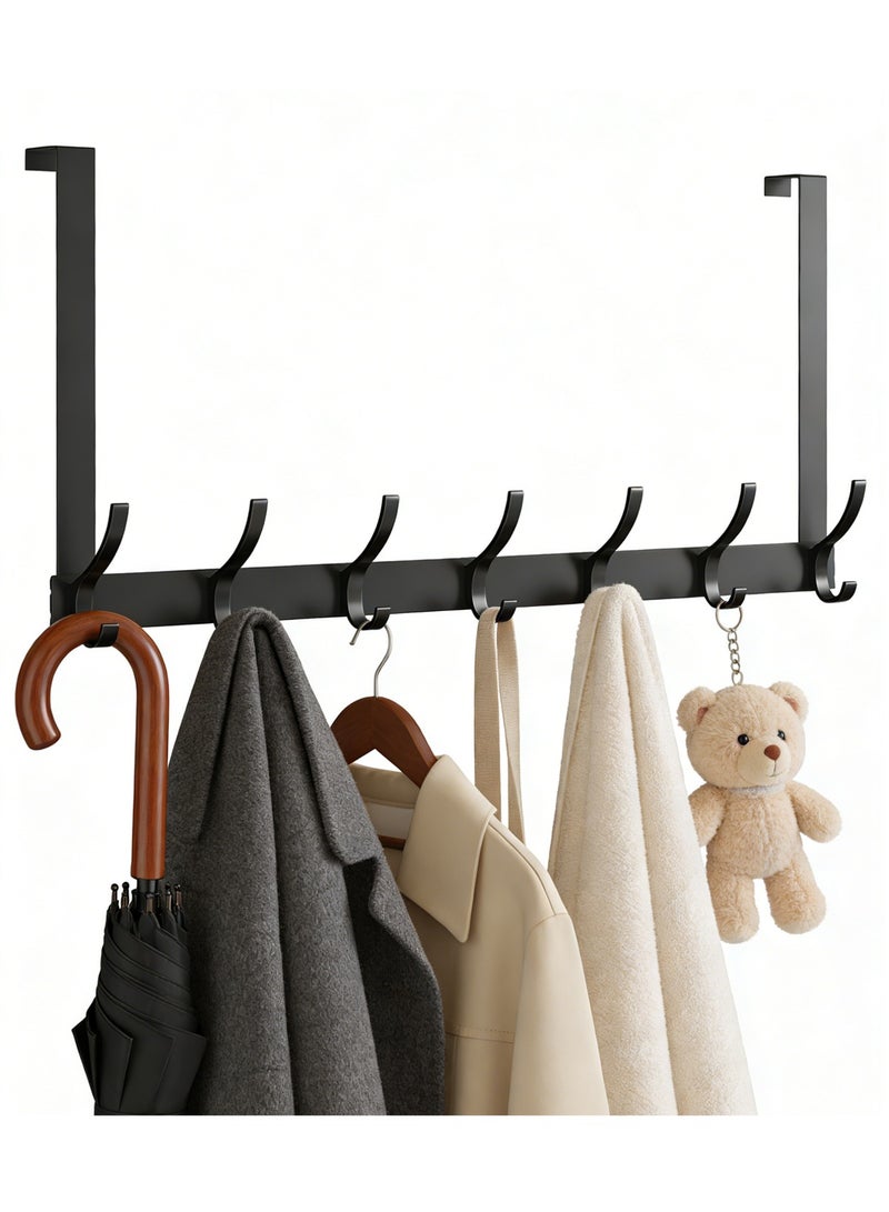 كيوبكسيل خطافات تعليق على الباب، علاقة باب متينة، رف مناشف، خطافات مناشف للحمام، 7 خطافات كبيرة تُعلق على الباب للحمام، غرفة النوم، المطبخ - Image 1