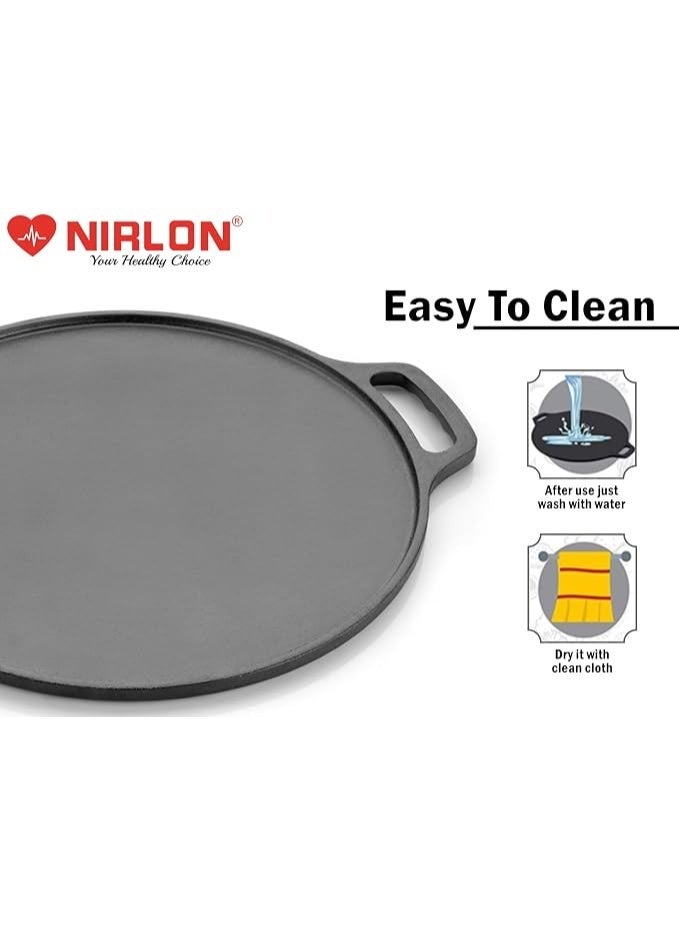 NIRLON Pre-Seasoned Cast Iron Dosa Tawa, 12 Inches (30 cm), Black, 100% Toxin-Free, Naturally Non-Stick, Long Lasting, Gas & Induction Stove-Friendly - Image 2