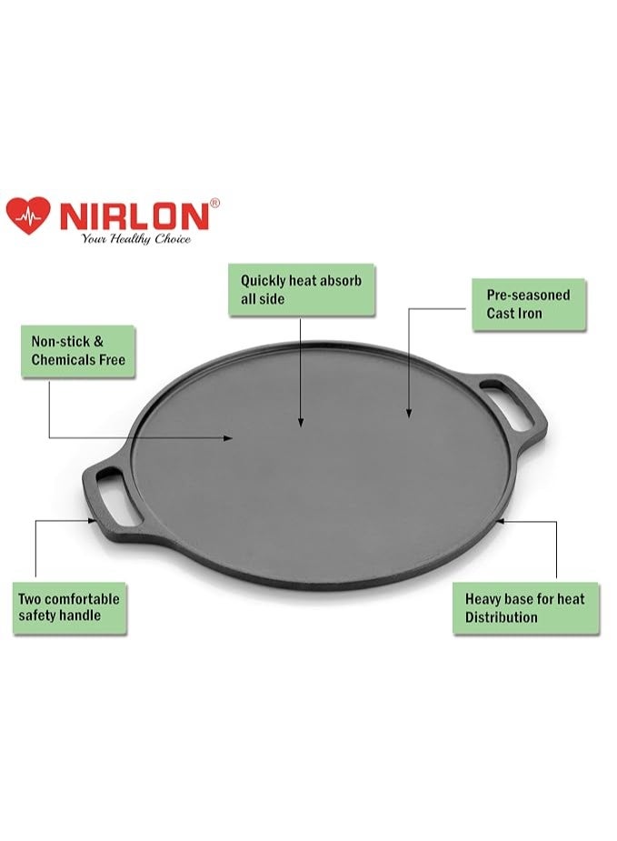 NIRLON Pre-Seasoned Cast Iron Dosa Tawa, 12 Inches (30 cm), Black, 100% Toxin-Free, Naturally Non-Stick, Long Lasting, Gas & Induction Stove-Friendly - Image 3