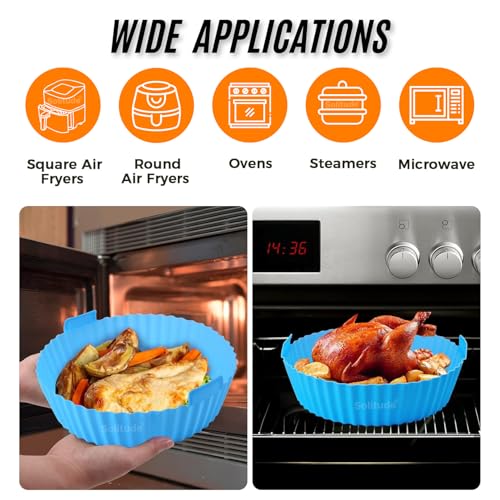 Solitude 2 Pcs Air Fryer Liners I Round Silicone Basket Baking Tray I Pot with Ear Handles I Nonstick Reusable Heat Resistant I Cooking Oven Insert Accessories - Multicolor (8 Inch) - Image 5
