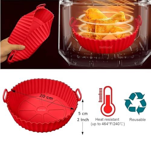 Solitude 2 Pcs Air Fryer Liners I Round Silicone Basket Baking Tray I Pot with Ear Handles I Nonstick Reusable Heat Resistant I Cooking Oven Insert Accessories - Multicolor (8 Inch) - Image 4