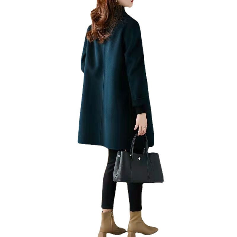 Chic Woolen Coat Womens Mid-Length Slimming Spring 2024 Navy blue  - Image 5