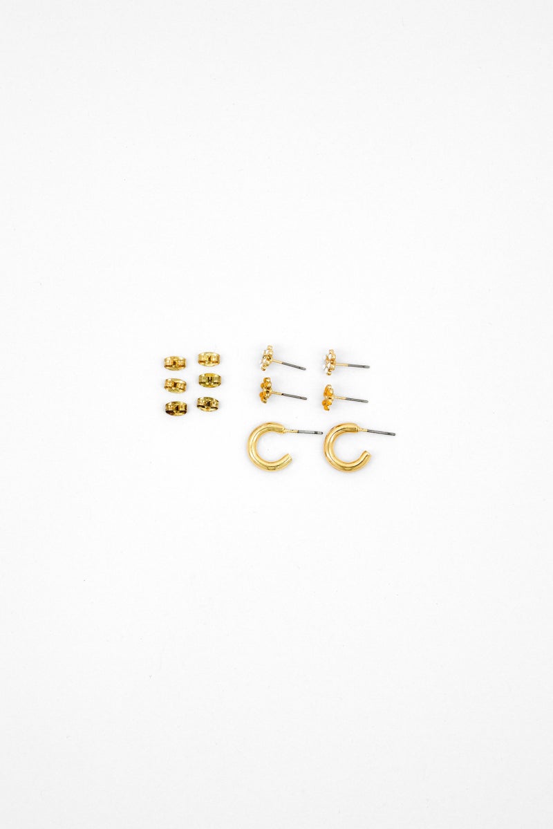 Caracol Women 3 Pairs Daisy Fixed Hoop Earings, Gold  - Image 3