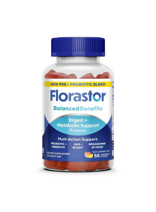 Florastor Digestive and Metabolic Support Probiotic Blend, Prebiotic and Probiotic Gummies for Multi-Action Digestive Health Care, with Vitamin B12, 56 Gummies - Image 1