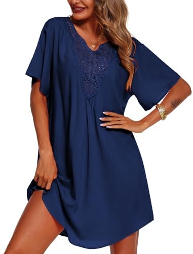 Supnier Beach Coverups for Women Short Sleeve Swimwear Bathing Suits Cover Up Dresses Hawaii Navy Blue XL - Image 1