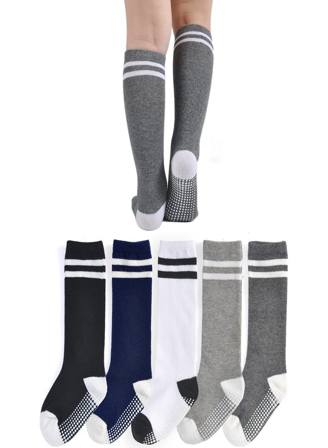EPEIUS Knee High Socks with Non-Slip Grip Toddler Boys Girls Athletic Stripe Team Tube Socks for Soccer, Basketball, Baseball,5 Pairs Pack 3-5 Years - Image 1