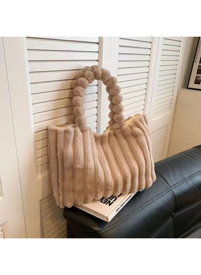 Plush Bag Simple Fashionable Shoulder Bag 2024 Fashionable Hand Tote Bag Work Commuter Texturing Women's Bag-Color:Versatile Black - Image 4