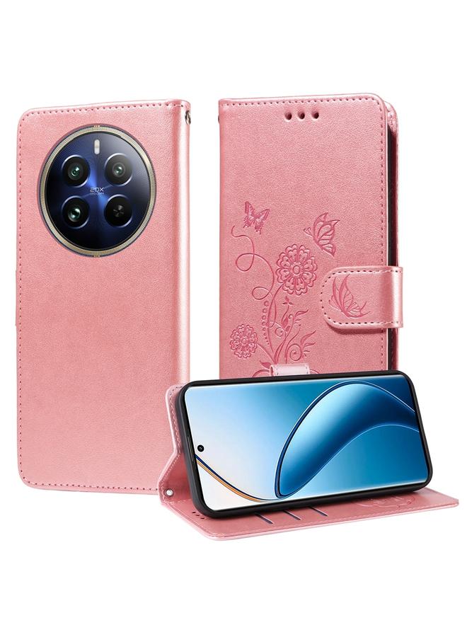 The Bros Case For Realme 12 Pro / 12 Pro+ / P1 Pro Global Embossed Butterfly Flowers Leather Phone Case