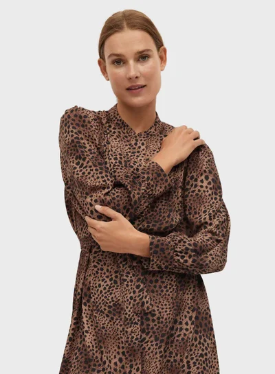 MANGO Ruched Waist Printed Dress