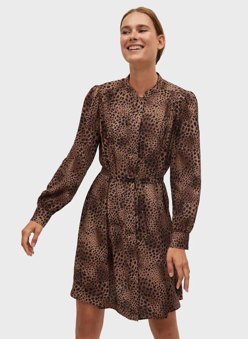 MANGO Ruched Waist Printed Dress
