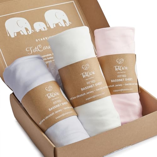 TotCare Bedside Sleeper Bassinet Fitted Sheets 33x20 for Maxi COSI Iora, Koola Baby, Baby Joy, Angelbliss, Kidsclub Bedside Bassinet - Buttery Soft Sheets - Pale Pink + Lavendar + Cloud, 3 Pack - Image 1
