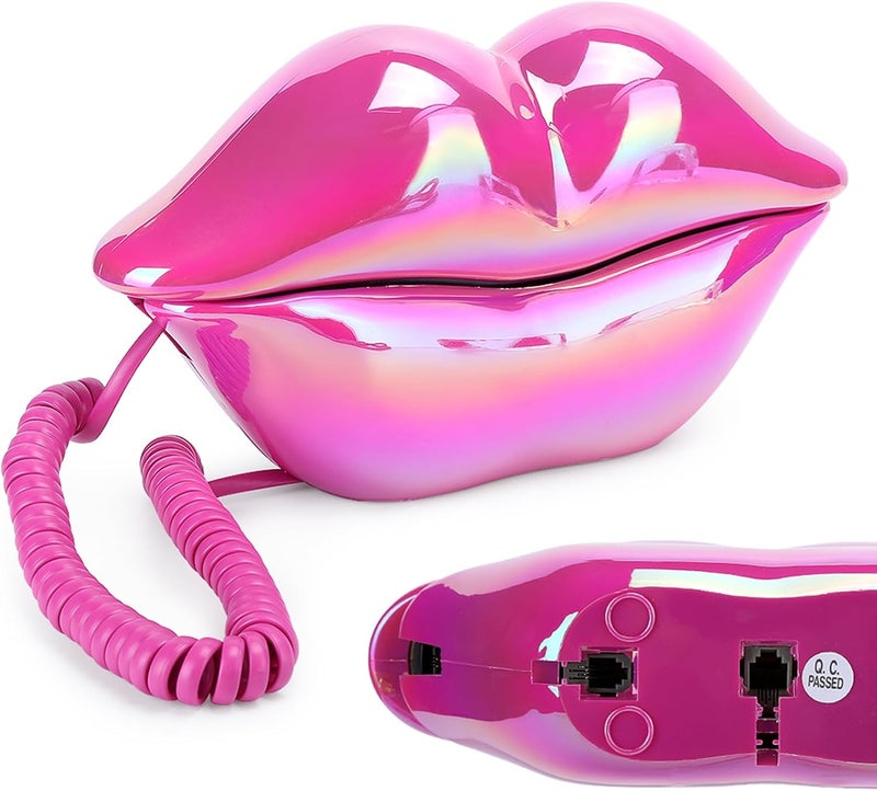 Red Electroplating Lip Telephone - Fashionable Landline Phone with Number Storage Function for Home Decoration - Image 2