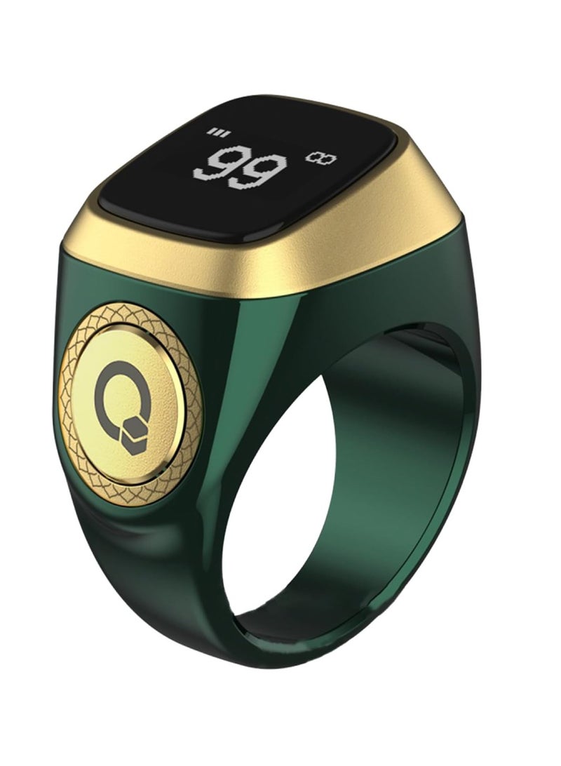 iQIBLA Smart Tasbih Zikr Ring OLED Display Powerful Battery Backup Smart Ring App Operated Tasbih Counter Prayer Reminder Technology Plastic 5 Prayer Time Reminders iQibla Smart Zikr Ring 22MM Green - Image 1