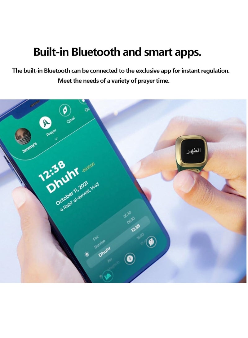 iQIBLA Smart Tasbih Zikr Ring OLED Display Powerful Battery Backup Smart Ring App Operated Tasbih Counter Prayer Reminder Technology Plastic 5 Prayer Time Reminders iQibla Smart Zikr Ring 22MM Green - Image 2