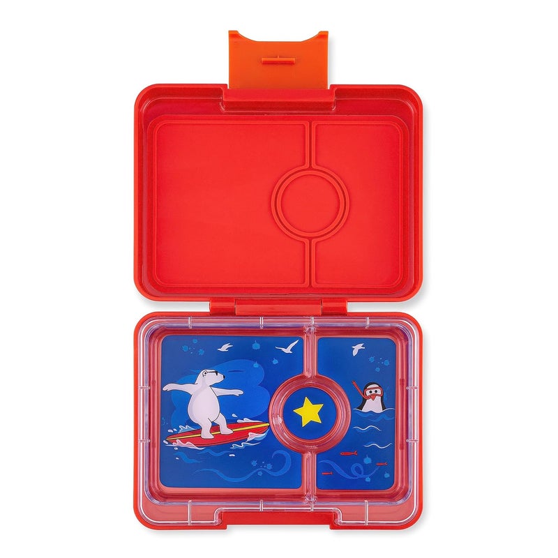 Yumbox صندوق غداء يامبوكس للوجبات الخفيفة للأطفال والبالغين 3 أقسام صندوق غداء محمول خالي من BPA والفثالات صندوق خارجي من ABS صينية تيتان قابلة للإزالة ختم سيليكون صندوق خارجي أحمر صينية دب قطبي 480 مل - Image 1