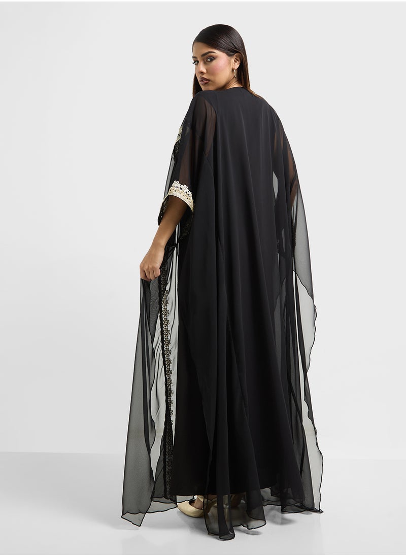 hayas closet - Embroidered V-Neck Cape Sleeve Moroccan Dress - Image 1
