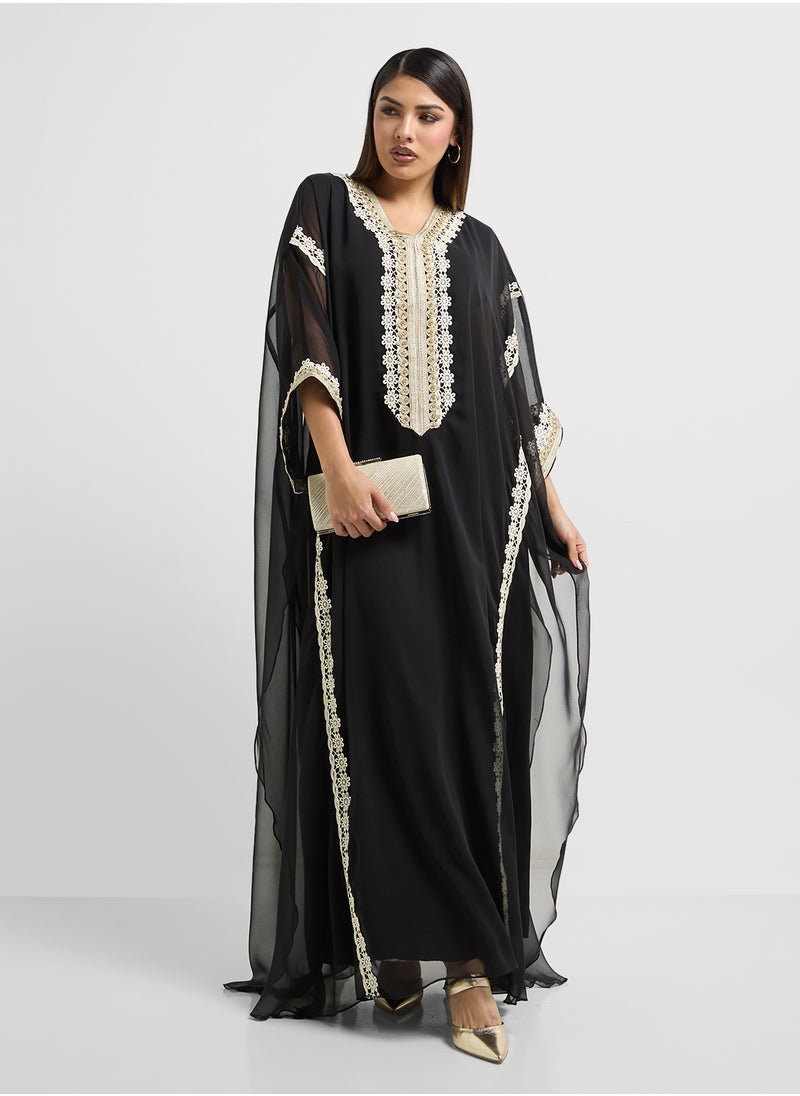 hayas closet - Embroidered V-Neck Cape Sleeve Moroccan Dress - Image 1