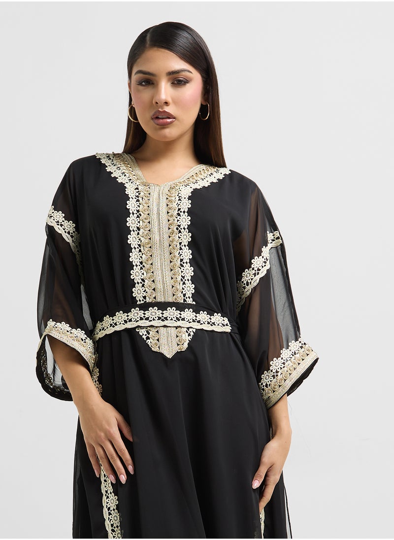 hayas closet - Embroidered V-Neck Cape Sleeve Moroccan Dress - Image 1