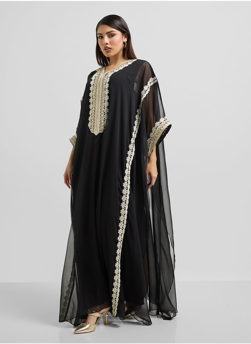 hayas closet - Embroidered V-Neck Cape Sleeve Moroccan Dress - Image 1